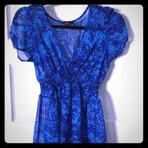 Sheer blue top, empire waist, small